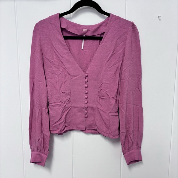 Free People Maise Shirred-Detail Top in Rose XS - Picture 2 of 8